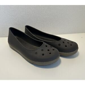CROCS Black Ballet Flats Waterproof Shoes  Slip On Casual Rubber Solid Womens 8
